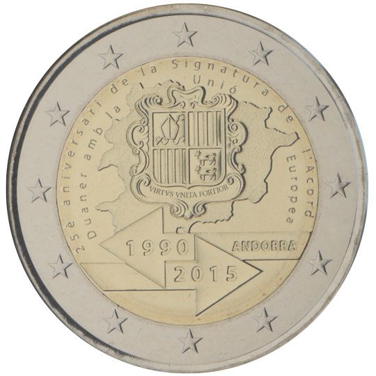 2 euro Andorra 2015, 25° anniv. Accordo Doganale con l'Unione europea