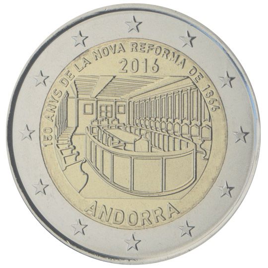 2 euro Andorra 2016, 150° anniv. nuova riforma del 1866