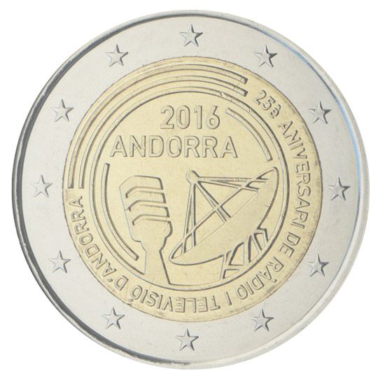 2 euro Andorra 2016, 25° anniv. radiotelevisione di Andorra