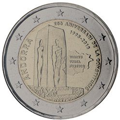 2 euro Andorra 2018, 25° anniv. Costituzione di Andorra