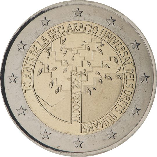 2 euro Andorra 2018, 70° anniv. Dichiarazione Universale dei Diritti Umani