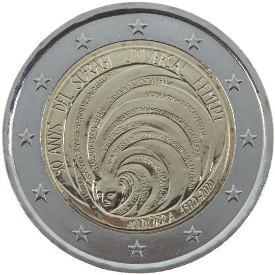 2 euro Andorra 2020, 50° anniv. suffragio universale femminile