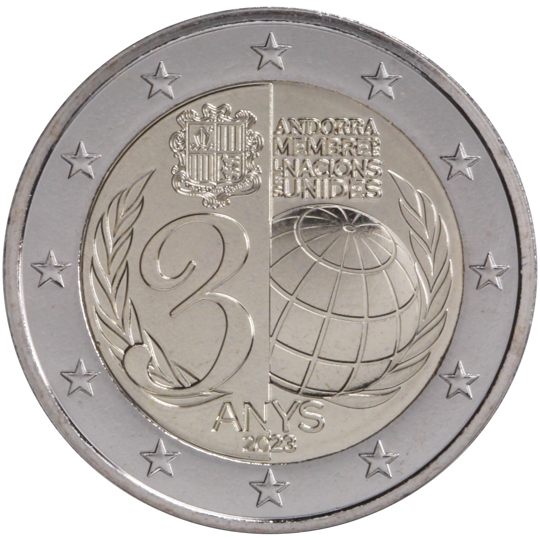 2 euro Andorra 2023, 30° anniv. adesione all'ONU