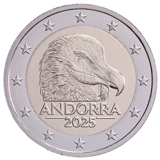 2 euro Andorra 2025, Trencalòs, l'avvoltoio barbuto