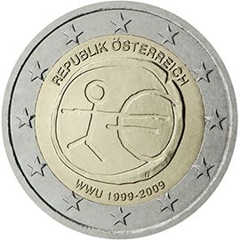 2 euro Austria 2009, 10° anniv. Unione Economica e Monetaria