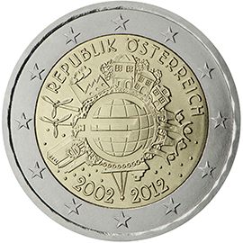 2 euro Austria 2012, 10 anni di banconote e monete in euro