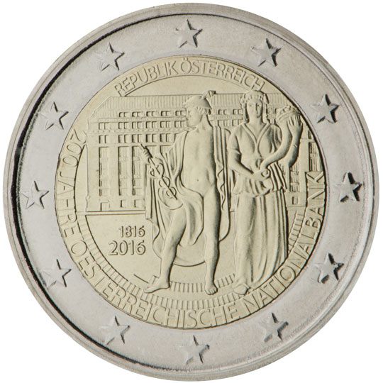 2 euro Austria 2016, 200° anniv. Banca Nazionale Austriaca