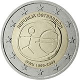 2 euro Austria 2009, 10° anniv. Unione Economica e Monetaria