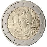 2 euro Austria 2018, 100° anniv. Repubblica austriaca
