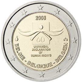 2 euro Belgio 2008, 60° anniv. Dichiarazione Universale dei diritti dell'uomo