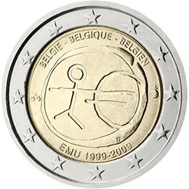 2 euro Belgio 2009, 10° anniv. Unione Economica e Monetaria