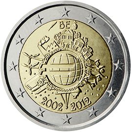 2 euro Belgio 2012, 10 anni di banconote e monete in euro