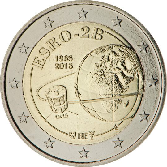 2 euro Belgio 2018, 50° anniv. lancio del satellite ESRO-2B
