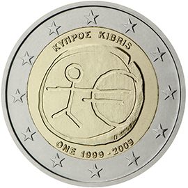 2 euro Cipro 2009, 10° anniv. Unione Economica e Monetaria