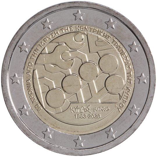 2 euro Cipro 2023, 60° anniv. fondazione Banca Centrale di Cipro