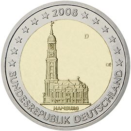 2 euro Germania 2008, Hamburg - Chiesa di San Michele