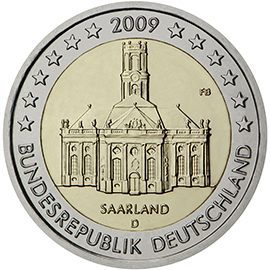 2 euro Germania 2009, Saarland - Chiesa di San Luigi a Saarbrücken