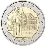 2 euro Germania 2010, Bremen - Municipio di Brema e statua di Orlando
