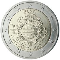 2 euro Estonia 2012, 10 anni di banconote e monete in euro