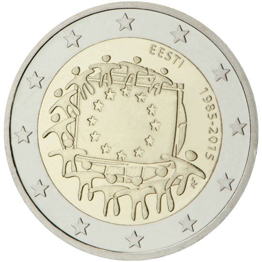 2 euro Estonia 2015, 30° anniv. bandiera europea