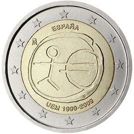 2 euro Spagna 2009, 10° anniv. Unione Economica e Monetaria