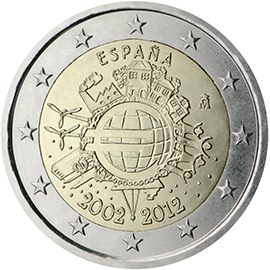 2 euro Spagna 2012, 10 anni di banconote e monete in euro