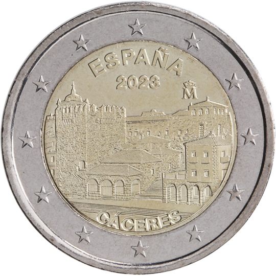2 euro Spagna 2023, Centro storico di Cáceres