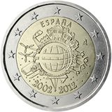 2 euro Spagna 2012, 10 anni di banconote e monete in euro