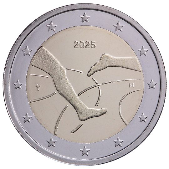2 euro Finlandia 2025, 100° anniv. gara di atletica Finlandia-Svezia