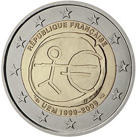 2 euro Francia 2009, 10° anniv. Unione Economica e Monetaria