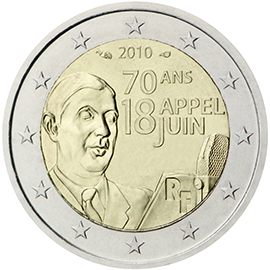 2 euro Francia 2010, 70° anniv. Appello del 18 giugno del generale De Gaulle
