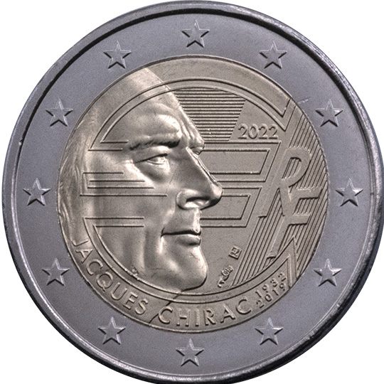2 euro Francia 2022, 90° anniv. nascita Jacques Chirac