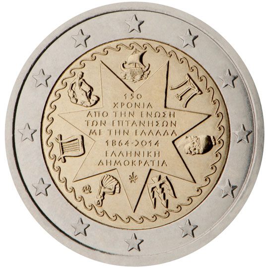 2 euro Grecia 2014, 150° anniv. Unione delle Isole Ionie con la Grecia
