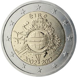 2 euro Irlanda 2012, 10 anni di banconote e monete in euro
