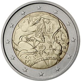 2 euro Italia 2008, 60° anniv. Dichiarazione Universale dei diritti dell'uomo