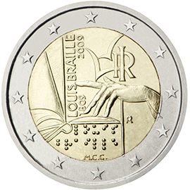 2 euro Italia 2009, 200° anniv. nascita Louis Braille