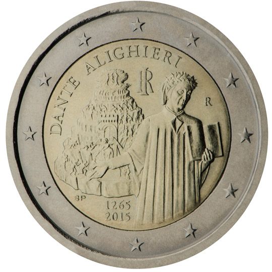 2 euro Italia 2015, 750° anniv. nascita Dante Alighieri