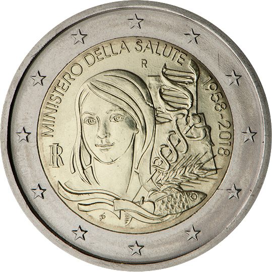 2 euro Italia 2018, 60° anniv. Ministero della Salute