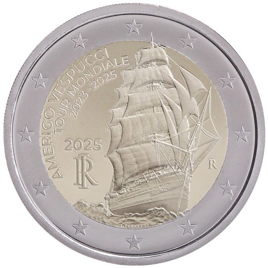 2 euro Italia 2025, Giro del mondo della nave scuola Amerigo Vespucci 2023-2025