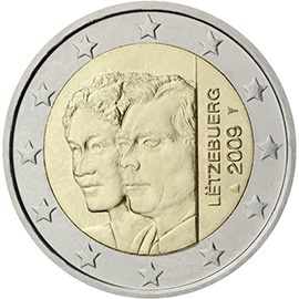2 euro Lussemburgo 2009, 90° anniv. ascesa al trono Granduchessa Charlotte