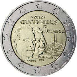 2 euro Lussemburgo 2012, 100° anniv. morte Granduca Guillaume IV