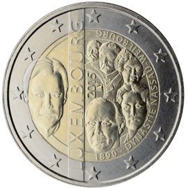 2 euro Lussemburgo 2015, 125° anniv. dinastia Nassau-Weilbourg