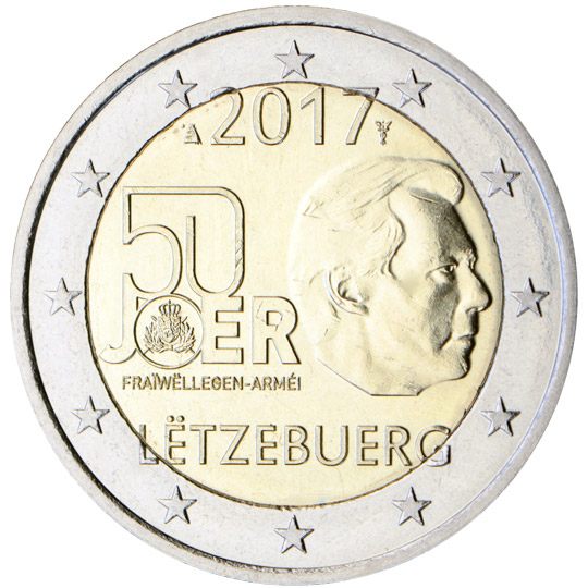 2 euro Lussemburgo 2017, 50° anniv. Servizio militare volontario del Lussemburgo