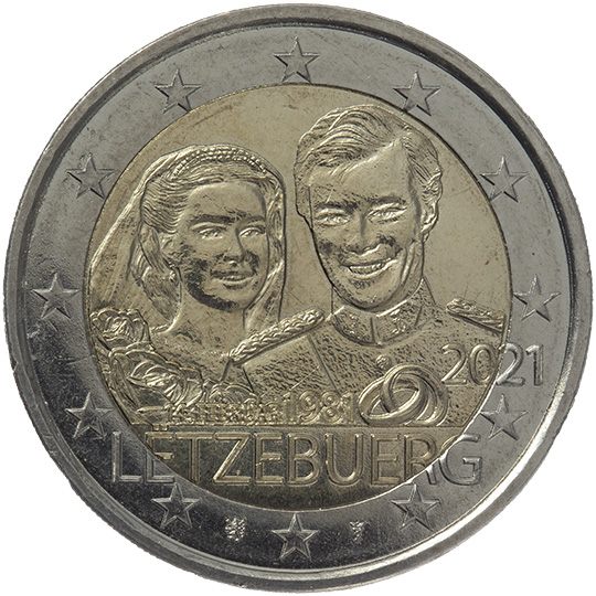 2 euro Lussemburgo 2021, 40° anniv. matrimonio Granduca Henri e Granduchessa Maria Teresa