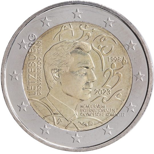2 euro Lussemburgo 2023, 25° anniv. Granduca Henri membro del Comitato Olimpico Internazionale