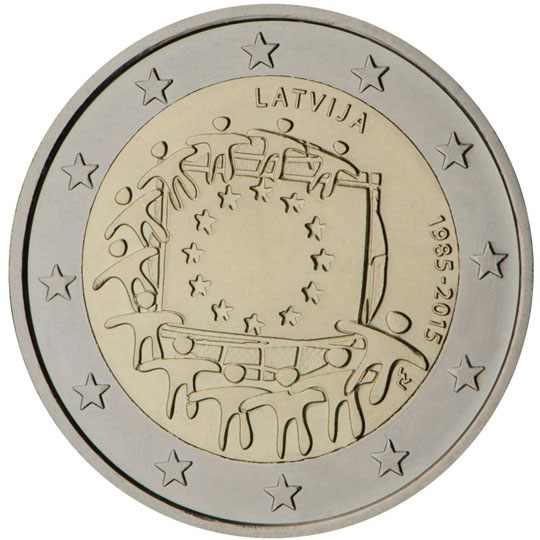 2 euro Lettonia 2015, 30° anniv. bandiera europea
