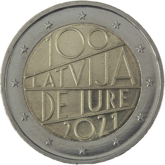 2 euro Lettonia 2021, 100° anniv. riconoscimento de iure della Repubblica di Lettonia
