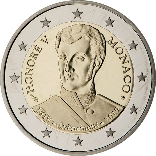 2 euro Monaco 2019, 200° anniv. ascesa al trono del principe Honoré V