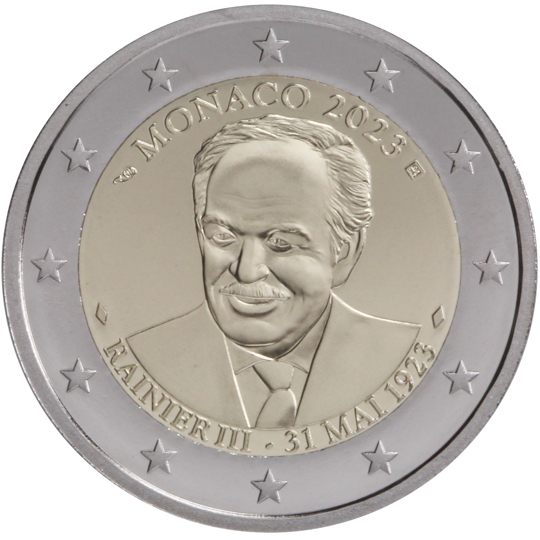 2 euro Monaco 2023, 100° anniv. nascita del principe Ranieri III