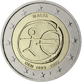 2 euro Malta 2009, 10° anniv. Unione Economica e Monetaria